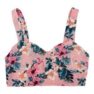 Millau Pink Floral Zipper Back Bralette Top Size Medium Crop Tank Orchids NWT